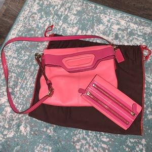 Coach Bonnie Foldover Coral/Fushia Leather purse/wallet Combo